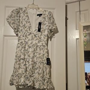 Lulu's White and Blue Floral Dress